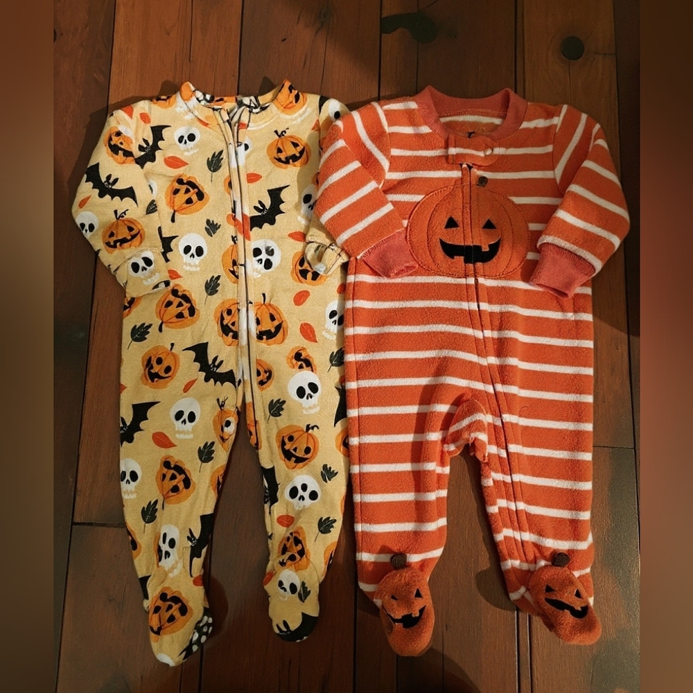Little Bum Bums & Carters Pumpkin Patch Kids Footies - Orange and White Sz 0-3M